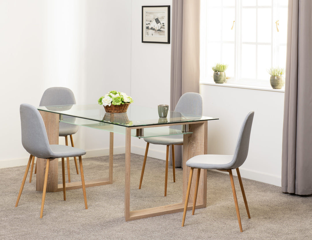 Milan & Barley Dining Set (X4 Chairs) - Light Sonoma Oak/Grey Fabric