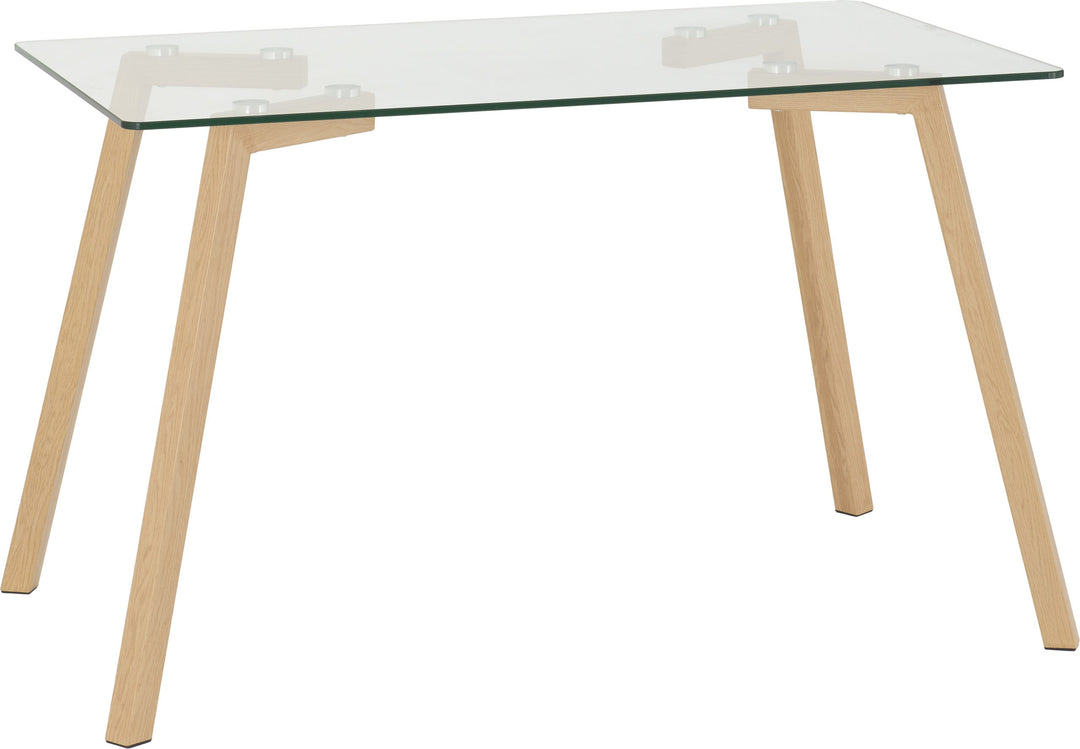 Morton Dining Set (X4 Chairs) - Clear Glass/Oak Effect Veneer/Grey Fabric