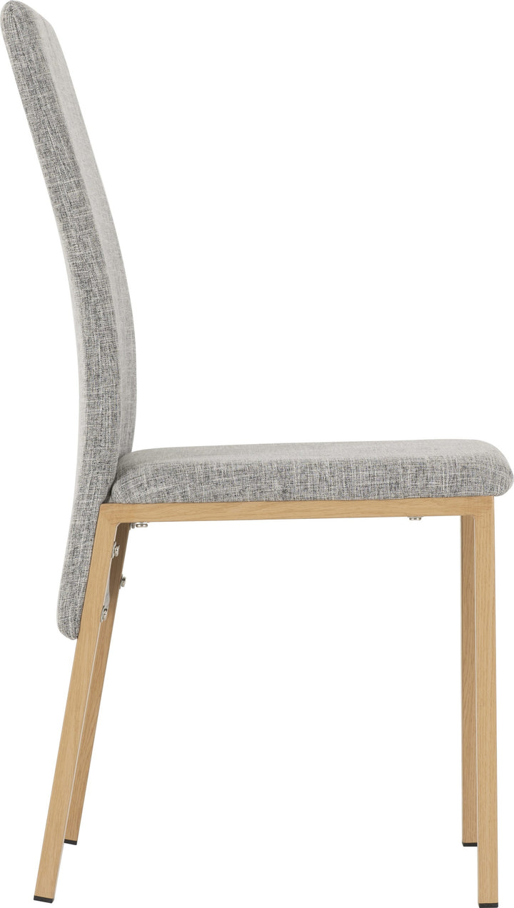 Morton Dining Set (X4 Chairs) - Clear Glass/Oak Effect Veneer/Grey Fabric