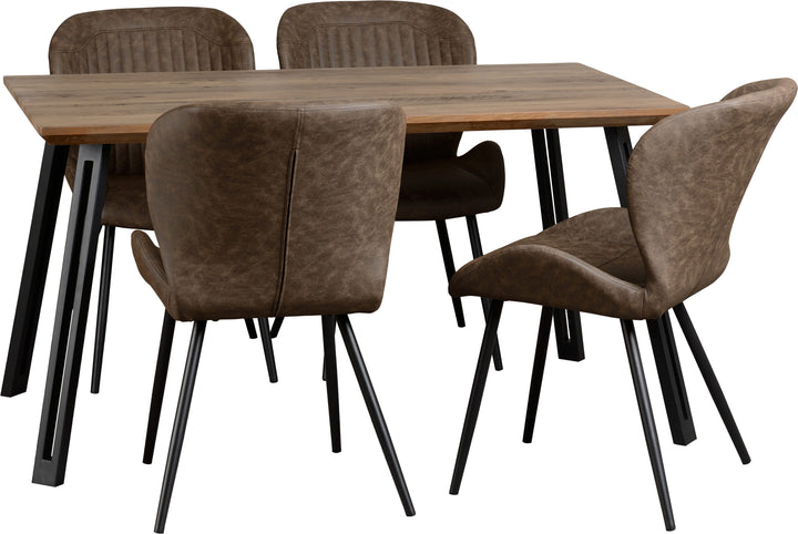 Quebec Straight Edge Dining Set (X4 Chairs) - Medium Oak Effect/Brown Pu