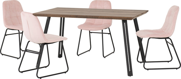Quebec Straight & Lukas Dining Set (X4 Chairs) - Medium Oak Effect/Baby Pink Velvet