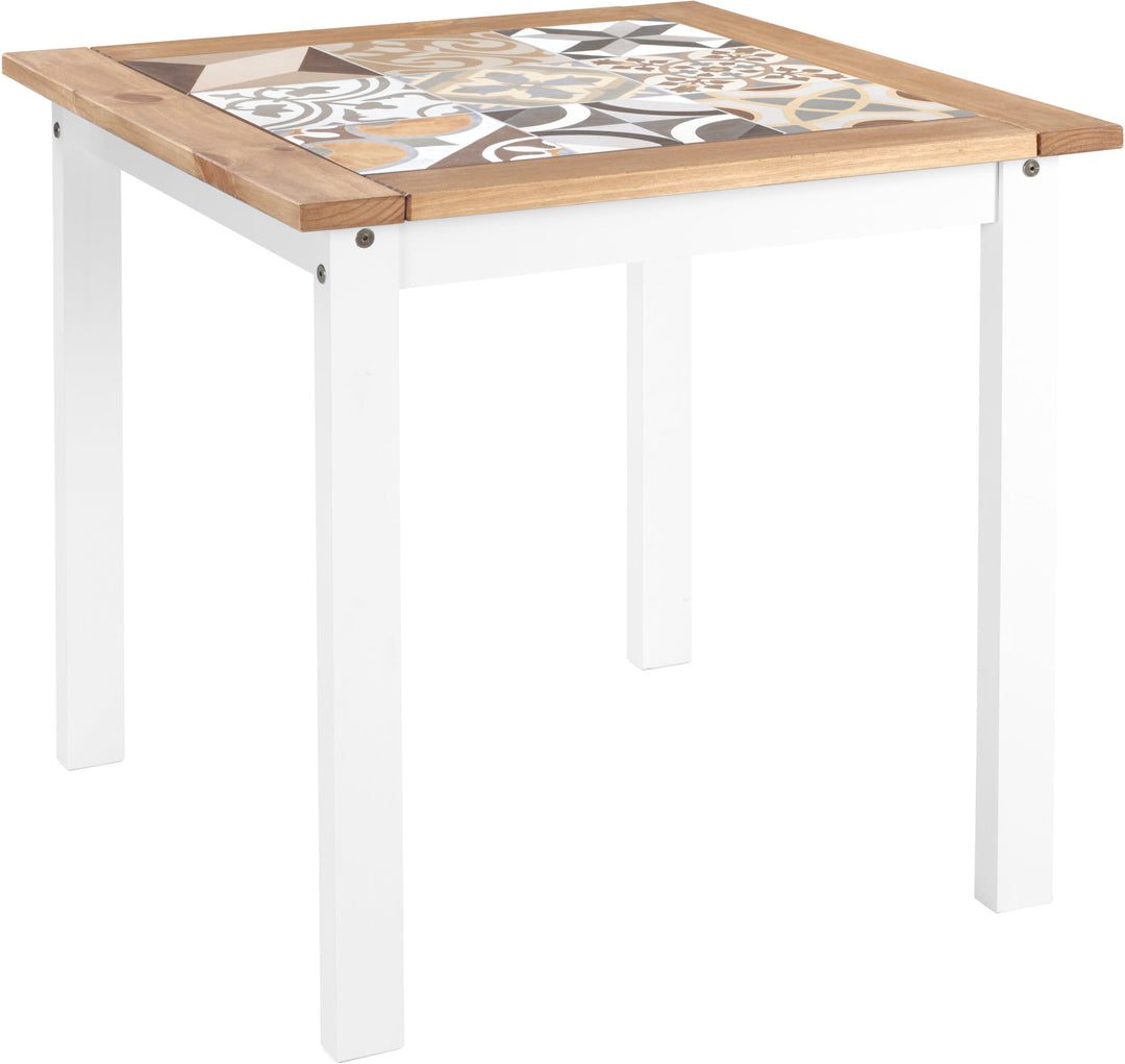 Salvador 1+2 Tile Top Dining Set - White/Distressed Waxed Pine