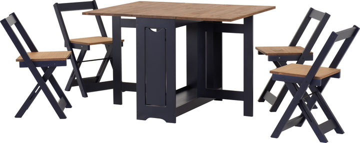 Santos Butterfly Dining Set (X4 Chairs) - Navy Blue/Distressed Waxed Pine