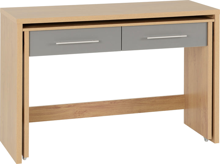 Seville 2 Drawer Slider Desk - Grey Gloss/Light Oak Effect Veneer