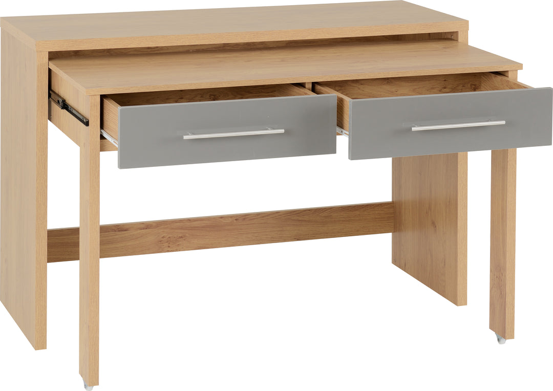 Seville 2 Drawer Slider Desk - Grey Gloss/Light Oak Effect Veneer