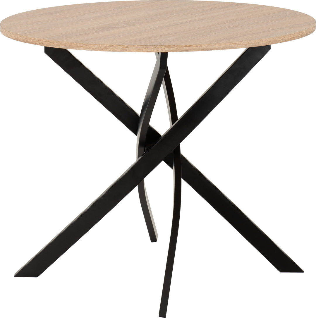 Sheldon Round Wooden Top Dining Set (X4 Chairs) - Sonoma Oak Effect/Pink Velvet Fabric