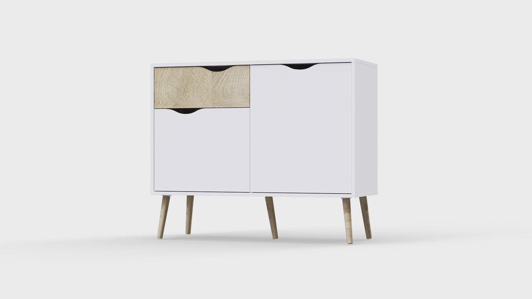 Oslo Sideboard - Small - 1 Drawer 2 Doors in White and Oak